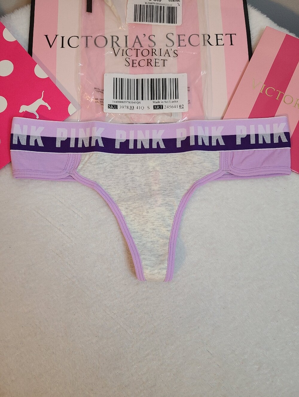 Retired VS PINK Logo Band Cotton Colorblock Extra Low Rise Thong Size Sm NIP